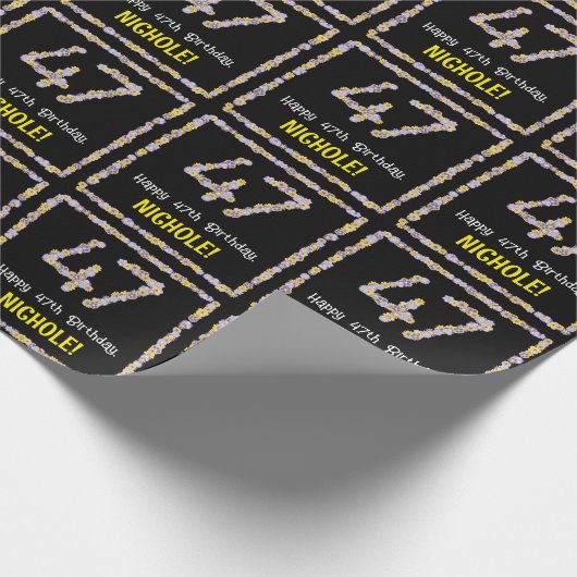 47誕生日:フローラ花数名前をカスタムする ラッピングペーパー (角)