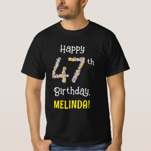 47誕生日:フローラ花数"47" +名前 Tシャツ