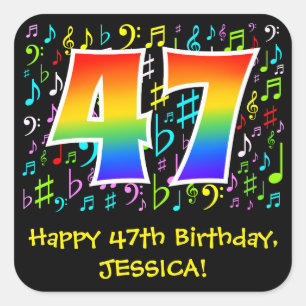 47誕生日:ミュージカラフルックシンボル，レインボー47 スクエアシール