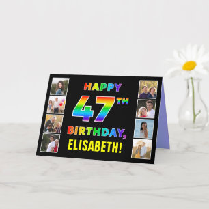47誕生日：レインボー文字カスタム、写真&名前 カード