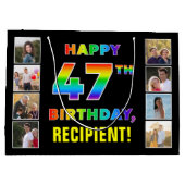 47誕生日:レインボー文字カスタム、写真&名前 ラージペーパーバッグ (裏面)