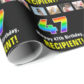 47誕生日：レインボー「47」、写真カスタムと名前 ラッピングペーパー (ロールコーナー)