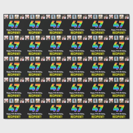 47誕生日：レインボー「47」、写真カスタムと名前 ラッピングペーパー (シーム)