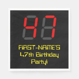 47誕生日：レッドデジタルクロックスタイル"47" +名前 スタンダードランチョンナプキン