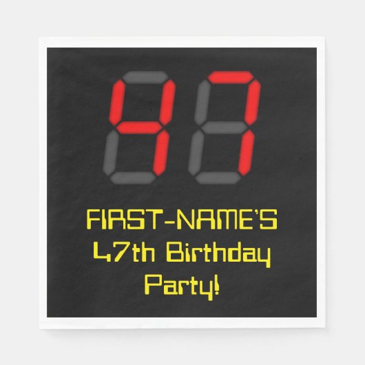 47誕生日:レッドデジタルクロックスタイル"47" +名前 スタンダードランチョンナプキン (正面)