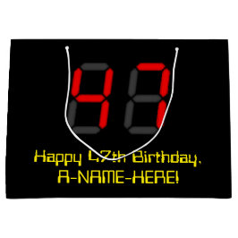 47誕生日：レッドデジタルクロックスタイル"47" +名前 ラージペーパーバッグ