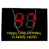 47誕生日：レッドデジタルクロックスタイル"47" +名前 ラージペーパーバッグ (裏面)