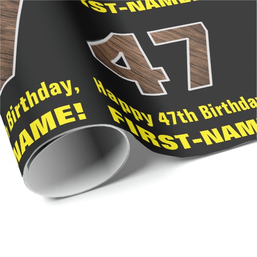 47誕生日：名前フェイク&木目パターン「47」 ラッピングペーパー (ロールコーナー)