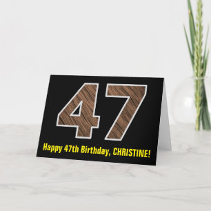 47誕生日:名前+フェイク木目パターン「47」 カード