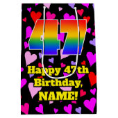 47誕生日:愛するハートパターン、虹# 47 ミディアムペーパーバッグ (裏面)