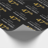 47誕生日:黒、エレガント金ゴールドルフェイクック ラッピングペーパー (角)