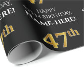 47誕生日:黒、エレガント金ゴールドルフェイクック ラッピングペーパー (ロールコーナー)