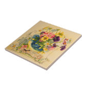 4779パンジー付きブルーバード花瓶 タイル (側面)