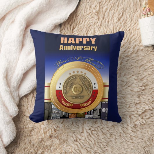 47 Year CUSTOM NAME Sober Anniversary Coin Award クッション (ブランケット)