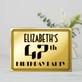 47th誕生日パーティー:アールデコの外観"47"と名前 箔招待状 (立ち正面)