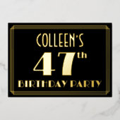47th誕生日パーティー:アールデコを見る"47"、名前と 箔招待状 (正面)