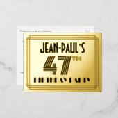 47th誕生日パーティー~アールデコスタイル「47」 +名前 箔招待状ポストカード (正面/裏面)