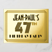 47th誕生日パーティー~アールデコスタイル「47」 +名前 箔招待状ポストカード (正面)