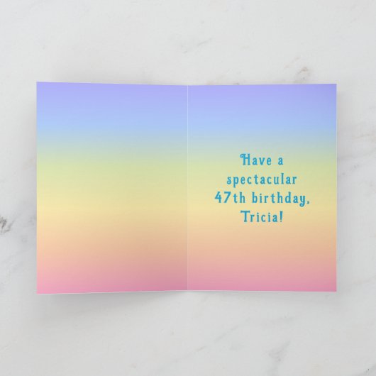 47th Birthday — Fun Cake & Candles, w/ Custom Name カード (内部)