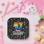 47th Birthday: Fun Stars Pattern and Rainbow “47” ペーパープレート (パーティー)
