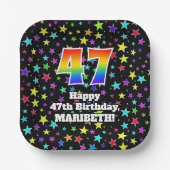 47th Birthday: Fun Stars Pattern and Rainbow “47” ペーパープレート (正面)