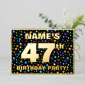 47th Birthday Party —おもしろいカラフル、Stars Pattern 箔招待状 (立ち正面)