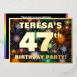 47th Birthday Party —おもしろい、カラフルFireworks Look 箔招待状