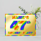 47th Birthday Party —おもしろい、レインボースペクトル「47」 箔招待状 (立ち正面)
