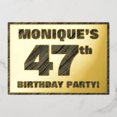 47th Birthday Party — はっきりしたWood Grainフェイク文字 箔招待状 (正面)