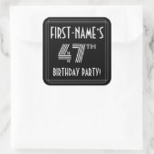 47th Birthday Party:アールデコスタイルと名前をカスタムする スクエアシール (バッグ)