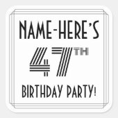 47th Birthday Party:アールデコスタイル+名前をカスタムする スクエアシール (正面)