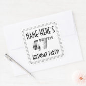 47th Birthday Party:アールデコスタイル+名前をカスタムする スクエアシール (封筒)