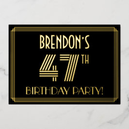 47th Birthday Party —アールデコスタイル「47」 +名前 箔招待状