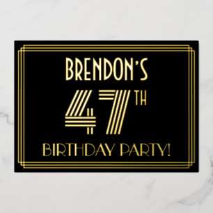 47th Birthday Party —アールデコスタイル「47」 +名前 箔招待状