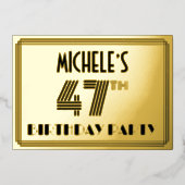 47th Birthday Party —アールデコスタイル「47」 & Name 箔招待状 (正面)