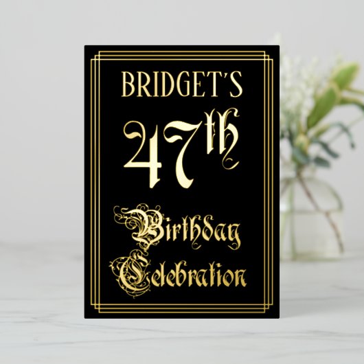 47th Birthday Party – スクリプファンシートと名前をカスタムする 箔招待状 (立ち正面)