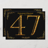 47th Birthday party, Gatsby styl,ブラック金ゴールドグリッター 招待状 (正面/裏面)