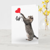 48よくはしゃぐ歳の誕生日カードを持つタビー猫 カード (黄色い花)