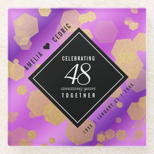 48エレガントアメジスト結婚記念日 ガラスコースター