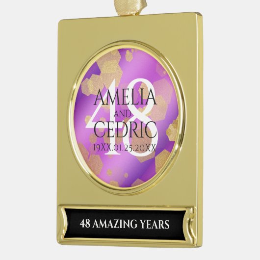 48エレガントアメジスト結婚記念日 ゴールドプレートバナーオーナメント (左)