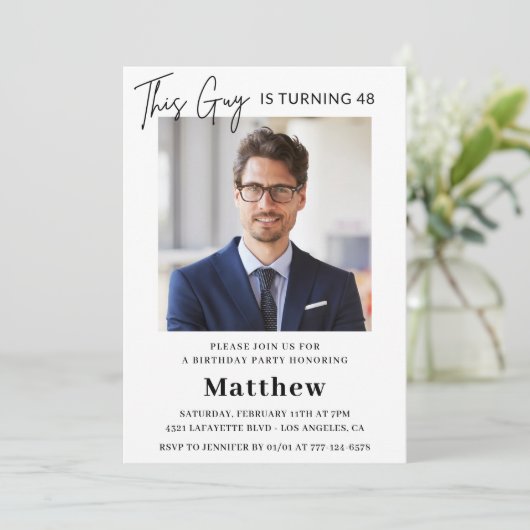 48エレガント歳の誕生日招待状メンズ写真 招待状 (スタンド正面)