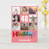 48ハッピーバースデーフォトコラージュモダンピンクカード カード (黄色い花)
