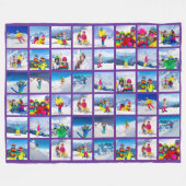 48フォトグリッドコラージュ紫王室の色 フリースブランケット (正面(横))