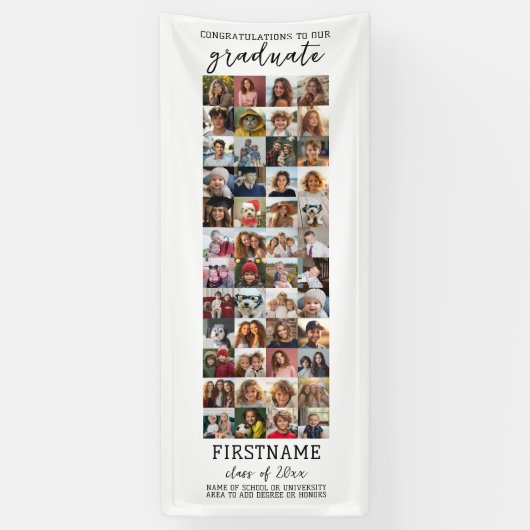 48フォトコラージュ卒業白モダンミニマル色 横断幕 (縦)