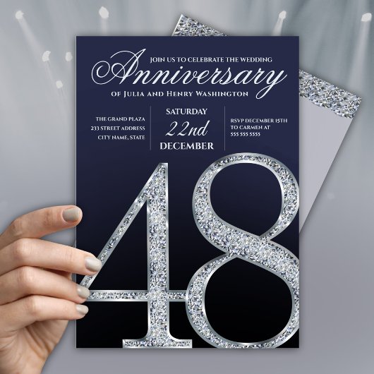 48周年記念ダイヤモンドシルバー紺デザイン 招待状