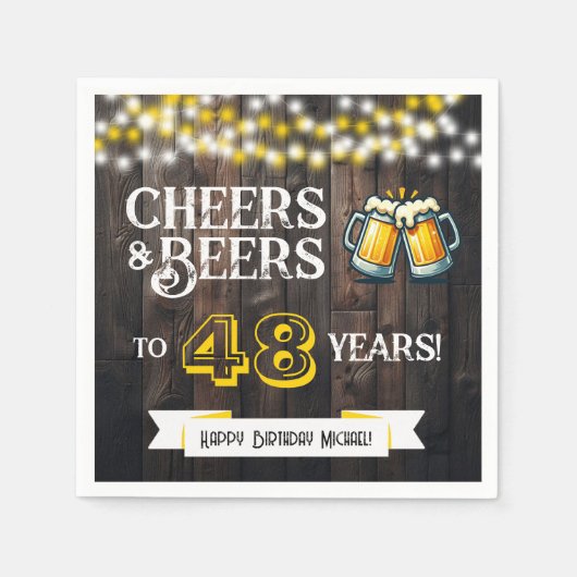 48年分の乾杯とビールな田舎風誕生日パーティー スタンダードカクテルナプキン (正面)