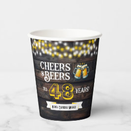 48歳の誕生日おめでとう レトロな「乾杯とビール」デザイン 紙コップ