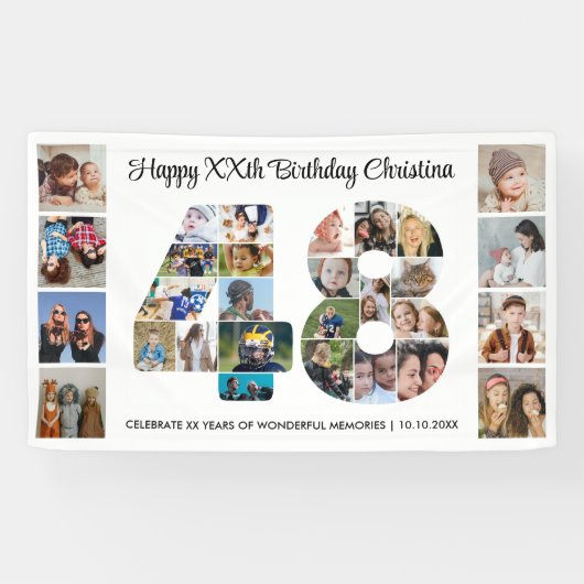 48歳の誕生日パーティーナンバー48フォトコラージュ 横断幕 (横)