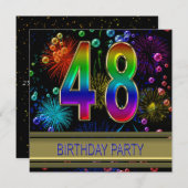 48歳の誕生日パーティー招待状 バブル付き 招待状 (正面/裏面)