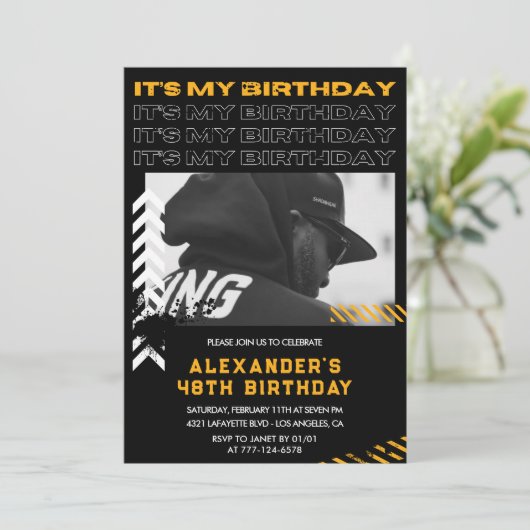 48歳の誕生日招待状メンズフォトスプレ絵を描ー 招待状 (スタンド正面)